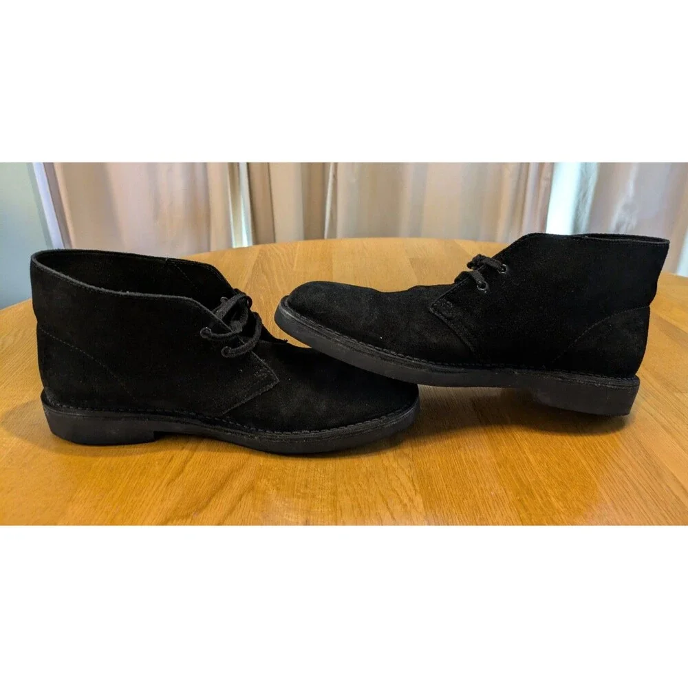 Clarks Mens Leather Suede Black Casual Desert Boots Shoes Size US 9.5 / EU 43